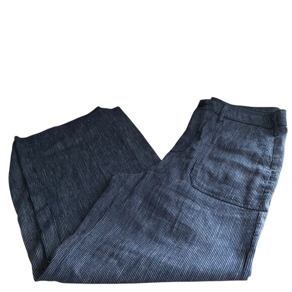 NYDJ Pinstripe Wide Leg Jeans Relaxed Flare Linen Blend Trousers Pants NEW - Picture 1 of 8